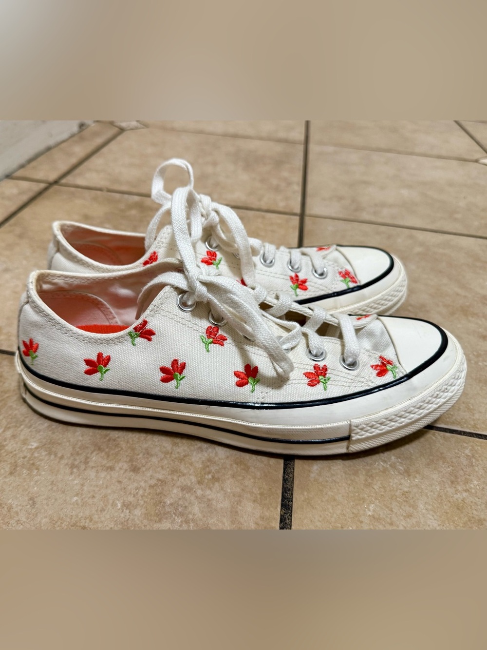 Converse Chuck 70 Low Sneakers with Red Floral Embroidery